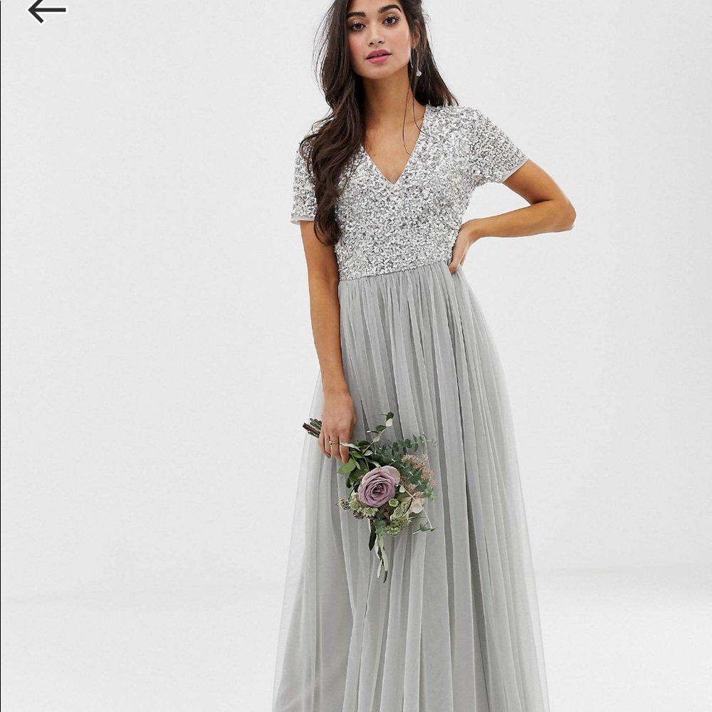 ASOS Light Gray Sequin Bridesmaid Dress